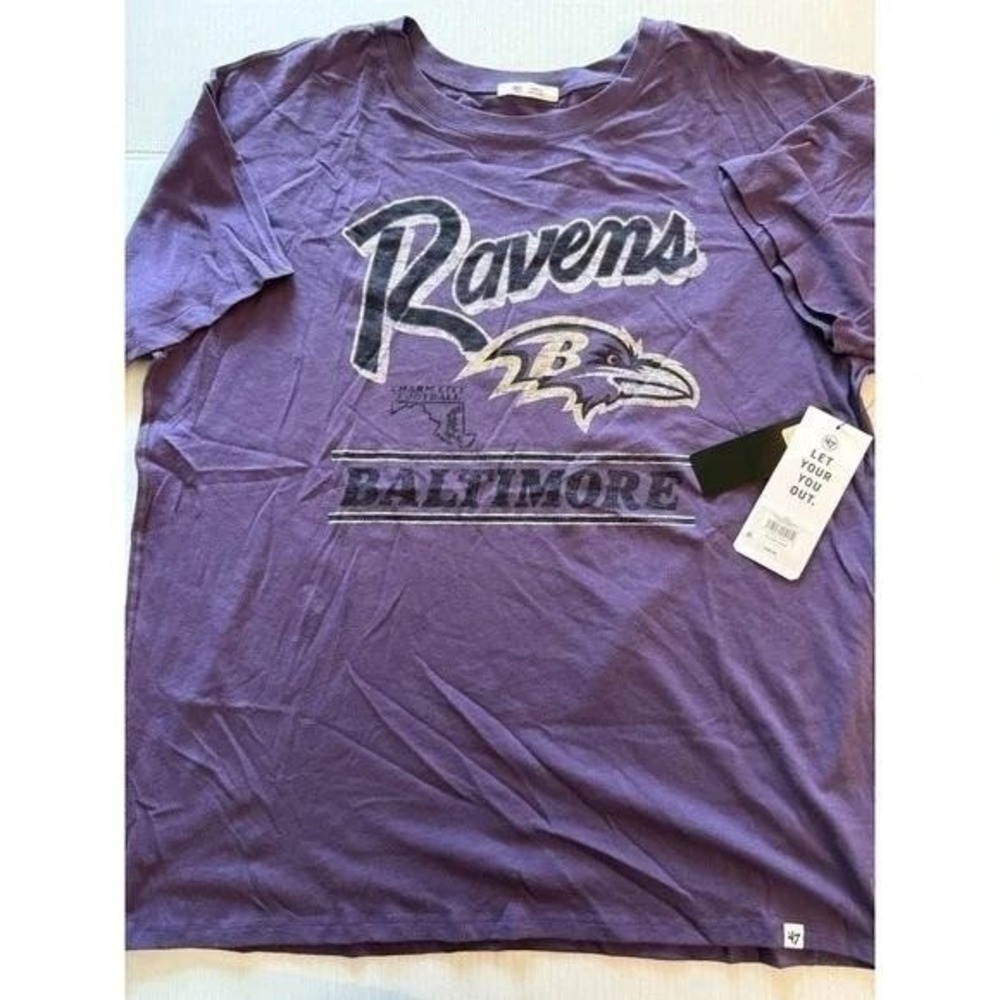 47 Baltimore Ravens Purple Graphic T Shirt Women Large NFL Charm City Football